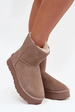 Best Śniegowce Damskie Z Naturalnego Zamszu Na Platformie Beżowe Privine Damskie Śniegowce Damskie