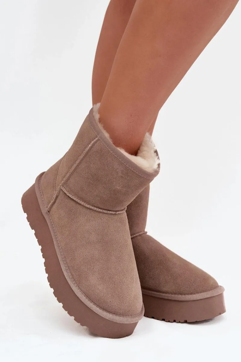 Best Śniegowce Damskie Z Naturalnego Zamszu Na Platformie Beżowe Privine Damskie Śniegowce Damskie