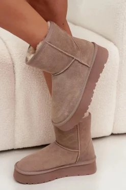 Best Śniegowce Damskie Z Naturalnego Zamszu Na Platformie Beżowe Privine Damskie Śniegowce Damskie