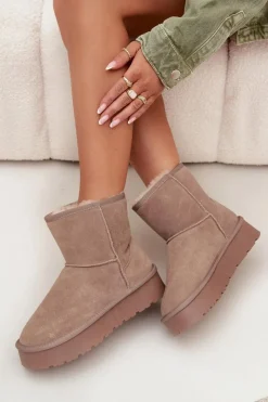 Best Śniegowce Damskie Z Naturalnego Zamszu Na Platformie Beżowe Privine Damskie Śniegowce Damskie