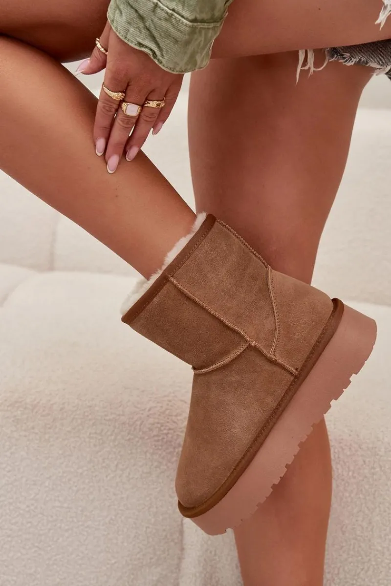 Śniegowce Damskie>Boto Śniegowce Damskie Z Naturalnego Zamszu Na Platformie Camel Privine Brązowy