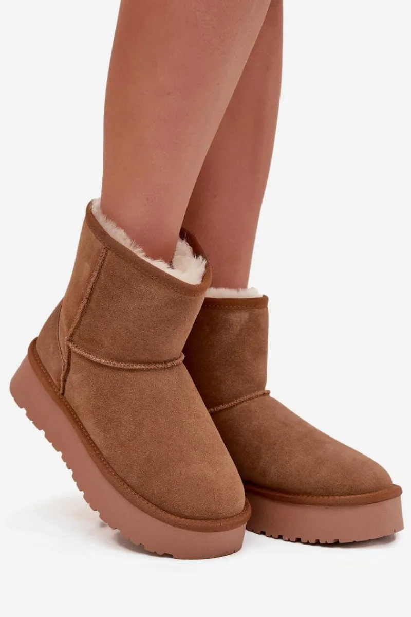 Śniegowce Damskie>Boto Śniegowce Damskie Z Naturalnego Zamszu Na Platformie Camel Privine Brązowy