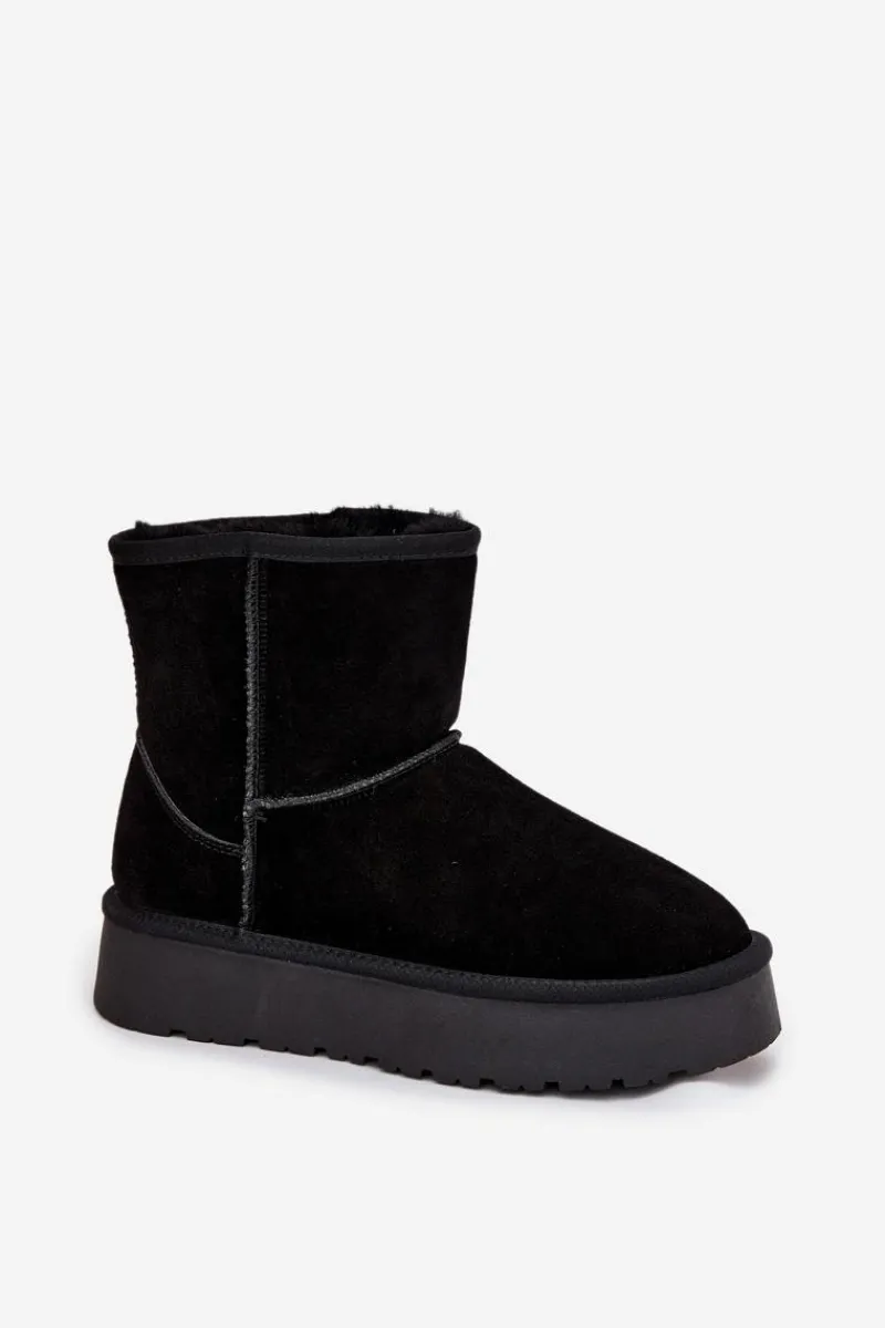 Best Boto Śniegowce Damskie Z Naturalnego Zamszu Na Platformie Czarne Privine Czarny