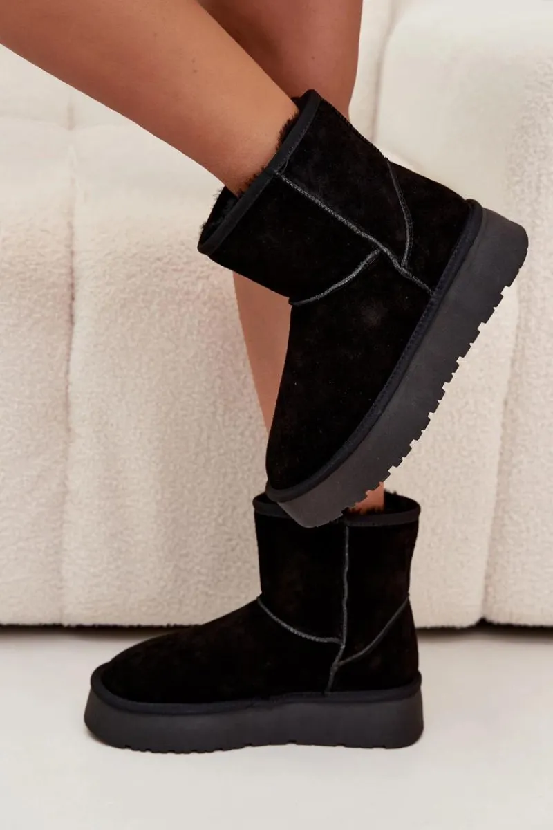 Best Boto Śniegowce Damskie Z Naturalnego Zamszu Na Platformie Czarne Privine Czarny