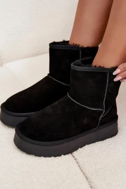 Best Boto Śniegowce Damskie Z Naturalnego Zamszu Na Platformie Czarne Privine Czarny