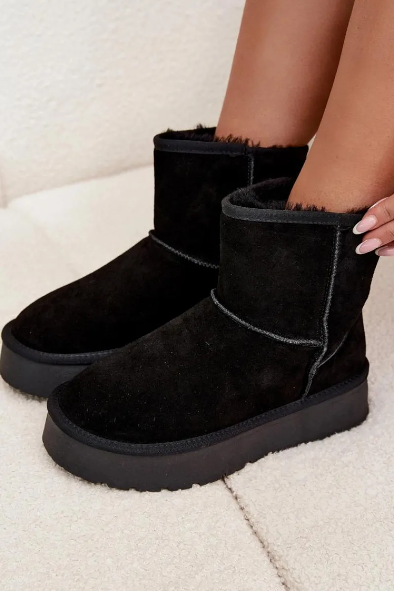 Best Boto Śniegowce Damskie Z Naturalnego Zamszu Na Platformie Czarne Privine Czarny