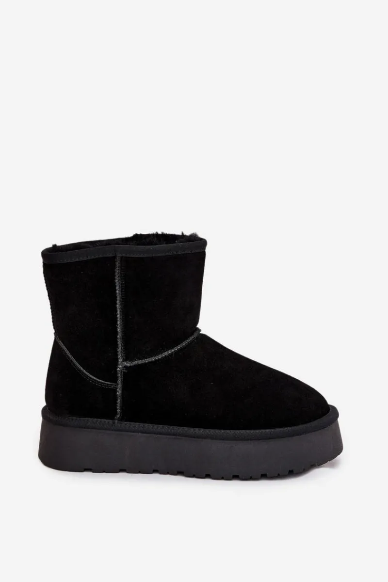 Best Boto Śniegowce Damskie Z Naturalnego Zamszu Na Platformie Czarne Privine Czarny