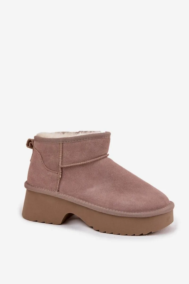 Śniegowce Damskie>Boto Śniegowce Damskie Z Naturalnego Zamszu Ocieplane Futerkiem Khaki Milora Beżowy