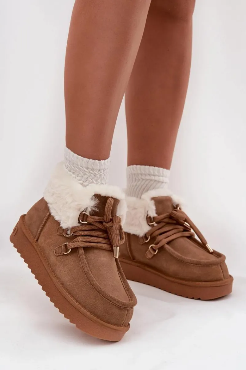 Śniegowce Damskie>D.Franklin Śniegowce Damskie Z Naturalnego Zamszu DFSH375006 Camel Brązowy