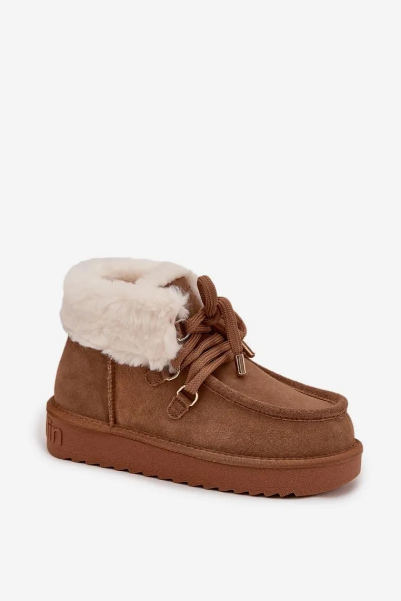 Śniegowce Damskie>D.Franklin Śniegowce Damskie Z Naturalnego Zamszu DFSH375006 Camel Brązowy