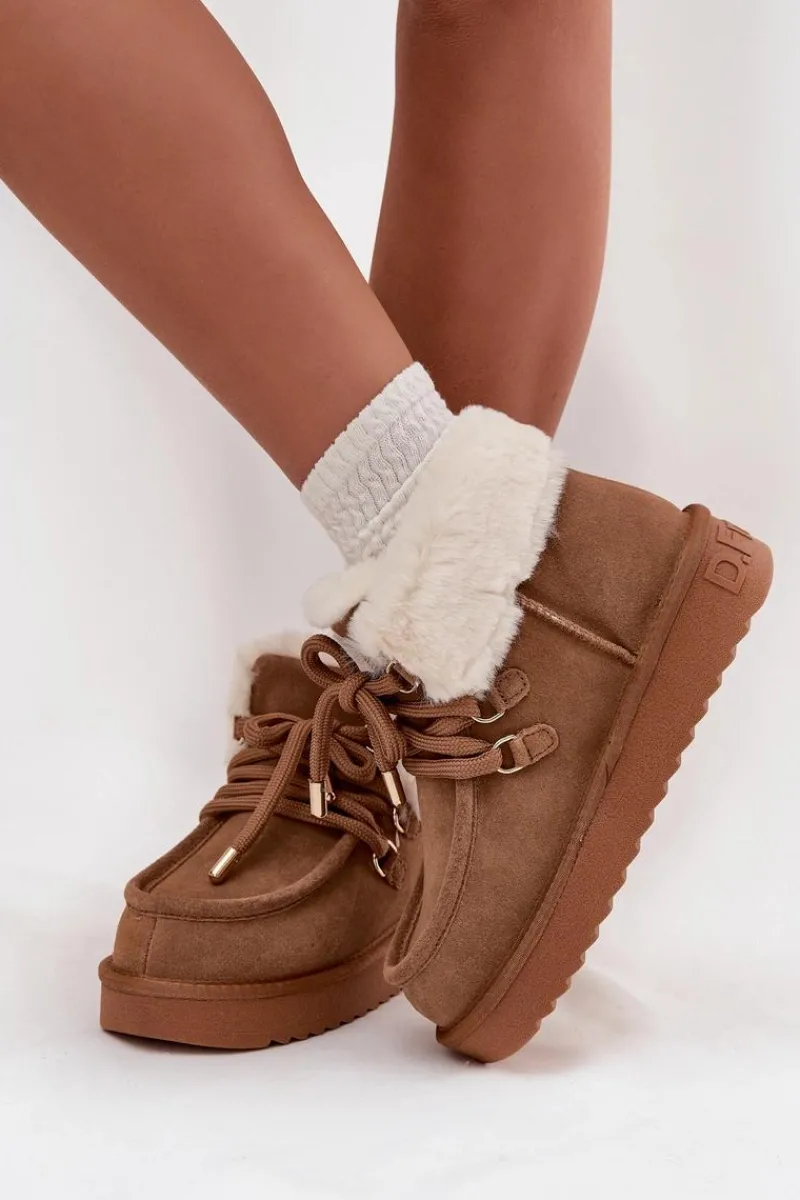 Śniegowce Damskie>D.Franklin Śniegowce Damskie Z Naturalnego Zamszu DFSH375006 Camel Brązowy