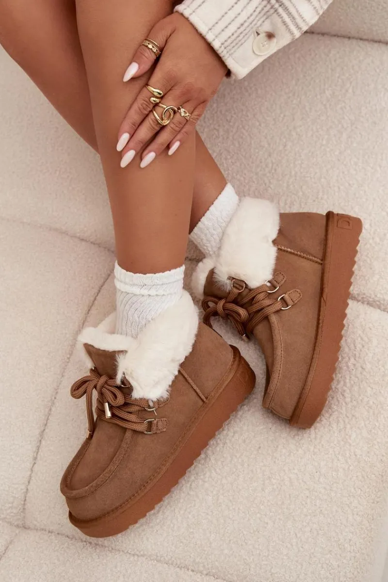 Śniegowce Damskie>D.Franklin Śniegowce Damskie Z Naturalnego Zamszu DFSH375006 Camel Brązowy