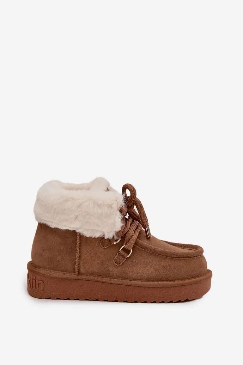 Śniegowce Damskie>D.Franklin Śniegowce Damskie Z Naturalnego Zamszu DFSH375006 Camel Brązowy