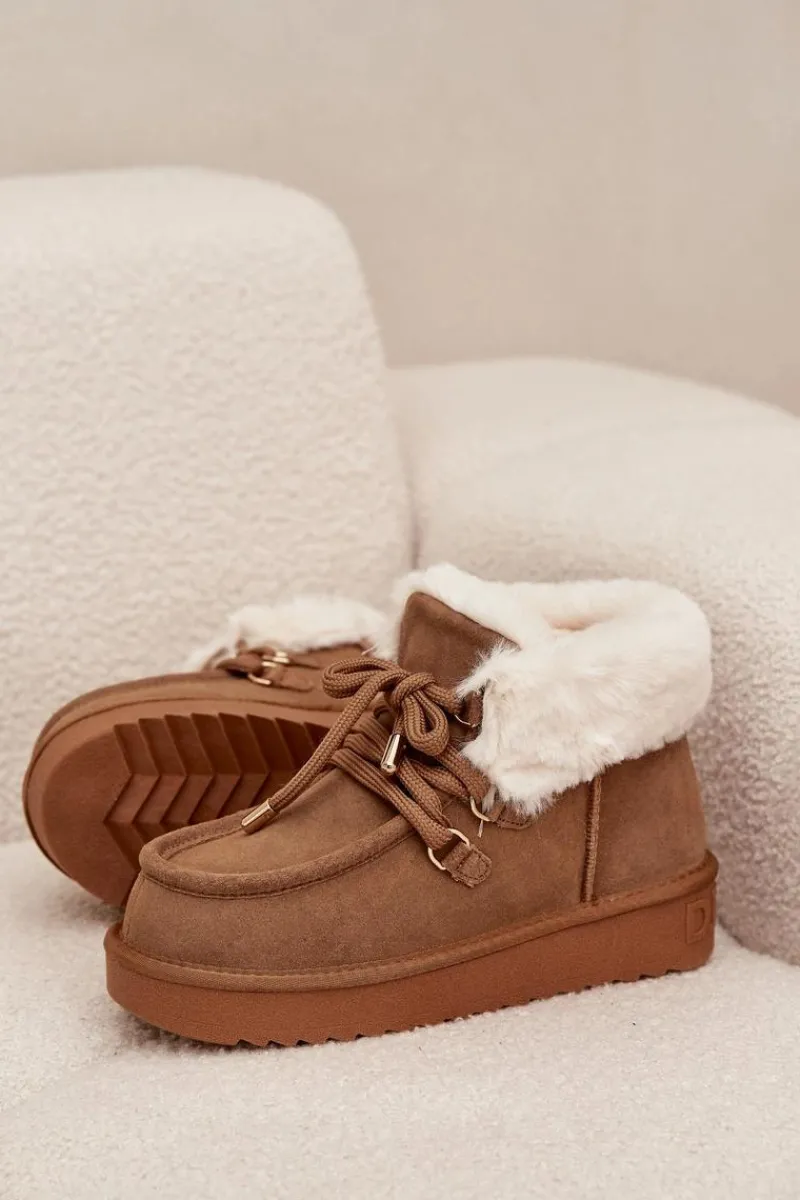 Śniegowce Damskie>D.Franklin Śniegowce Damskie Z Naturalnego Zamszu DFSH375006 Camel Brązowy