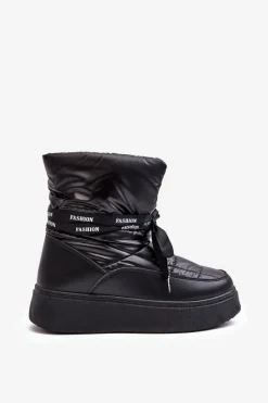 Sale Śniegowce Damskie Z Ozdobnym Wiązaniem Czarne Siracna Damskie Śniegowce Damskie