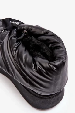 Sale Śniegowce Damskie Z Ozdobnym Wiązaniem Czarne Siracna Damskie Śniegowce Damskie