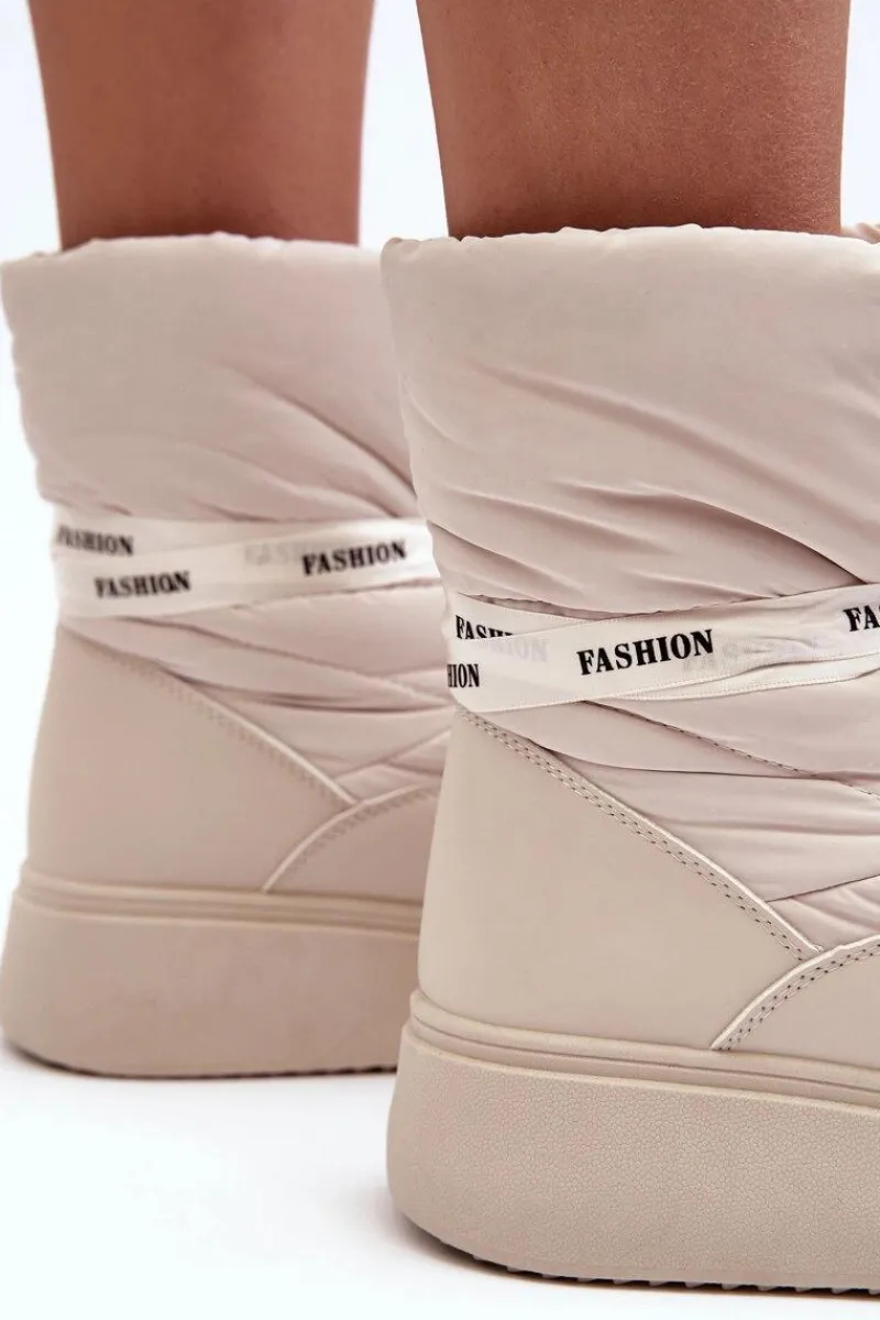 Śniegowce Damskie>Boto Śniegowce Damskie Z Ozdobnym Wiązaniem Jasnobeżowe Siracna Beżowy