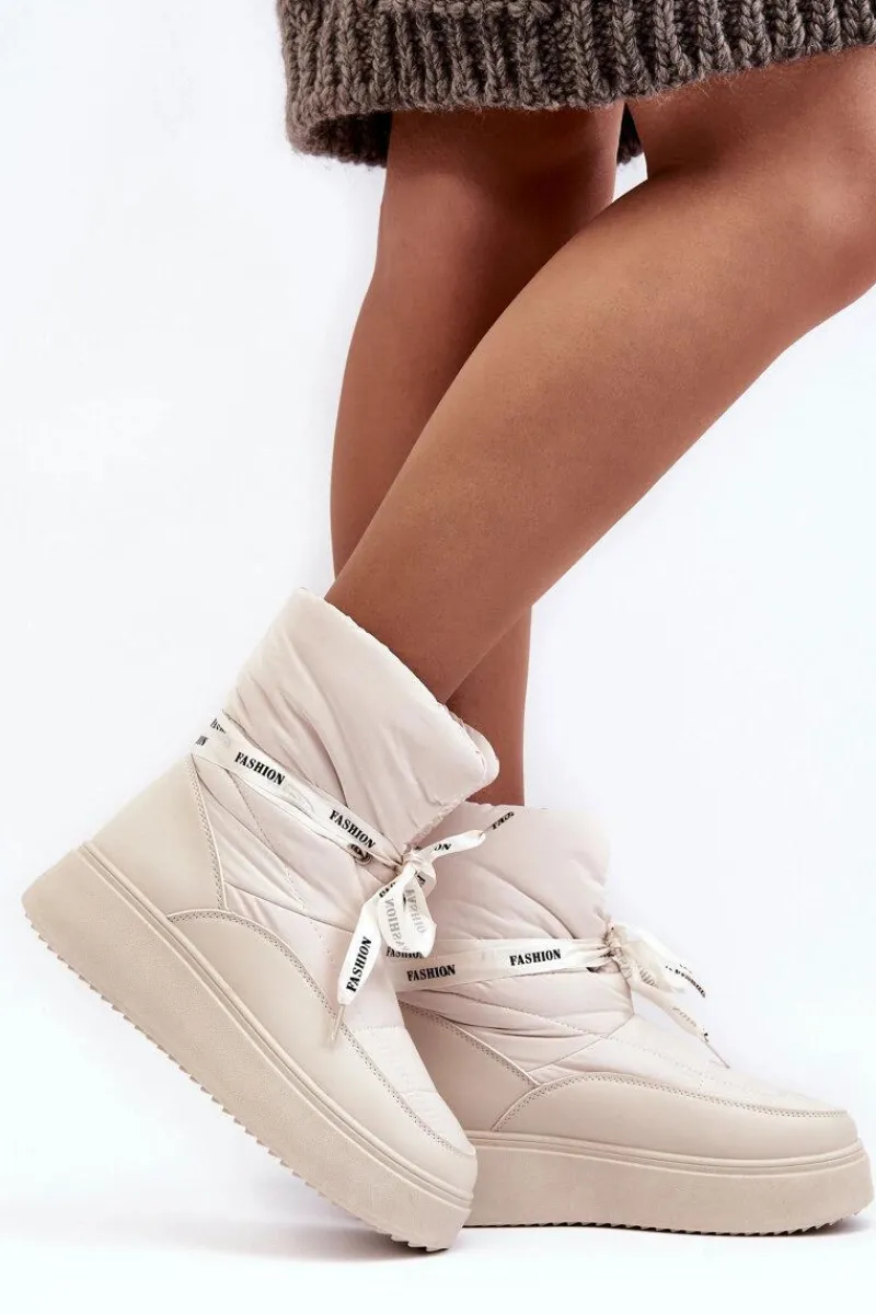 Śniegowce Damskie>Boto Śniegowce Damskie Z Ozdobnym Wiązaniem Jasnobeżowe Siracna Beżowy