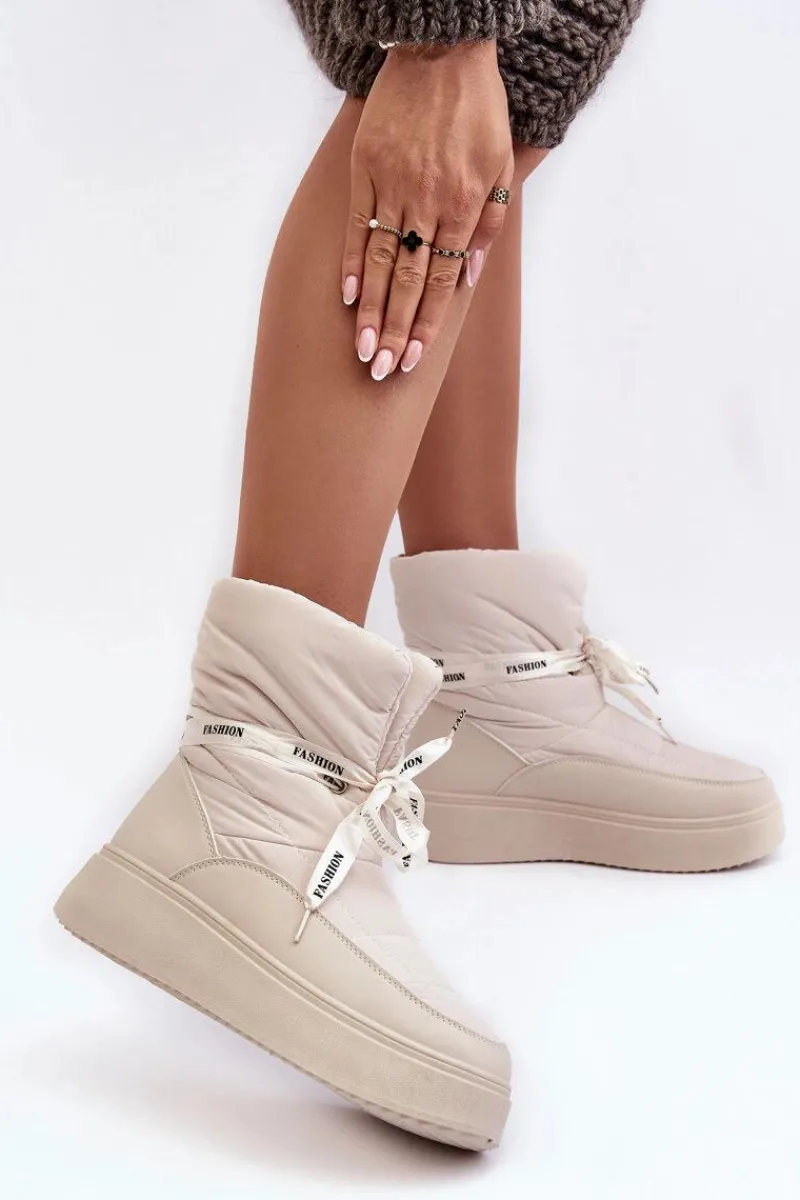 Śniegowce Damskie>Boto Śniegowce Damskie Z Ozdobnym Wiązaniem Jasnobeżowe Siracna Beżowy