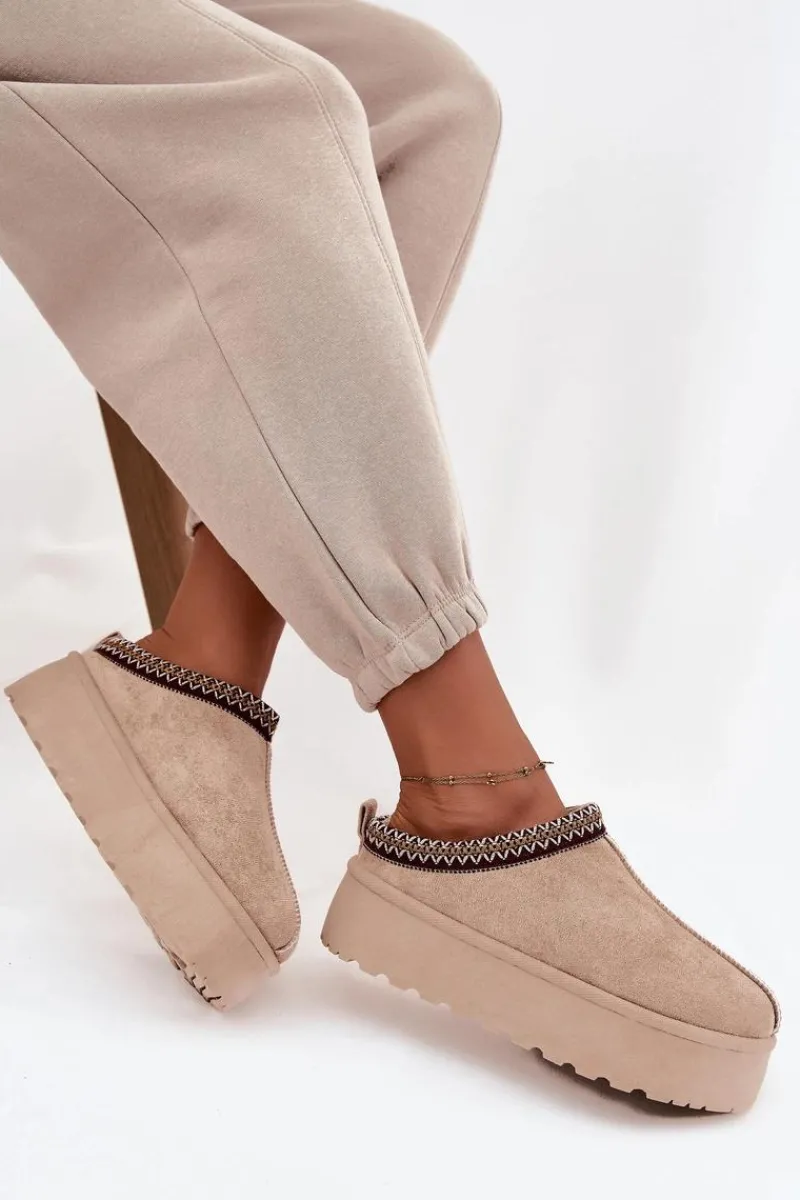 Śniegowce Damskie>Boto Śniegowce Damskie Z Ozdobnym Haftem Beżowe Jenira