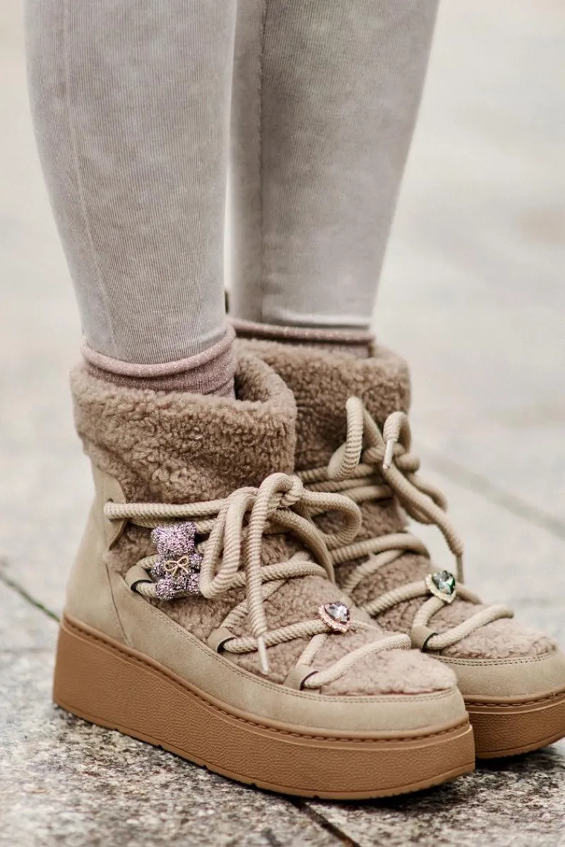 Śniegowce Damskie>Boto Śniegowce Damskie Z Przypinkami I Futerkiem Typu Baranek Brązowe Almatiza