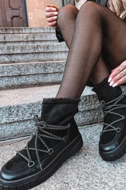 Śniegowce Damskie>Boto Śniegowce Damskie Z Wiązaniem Czarne Isalisse Czarny