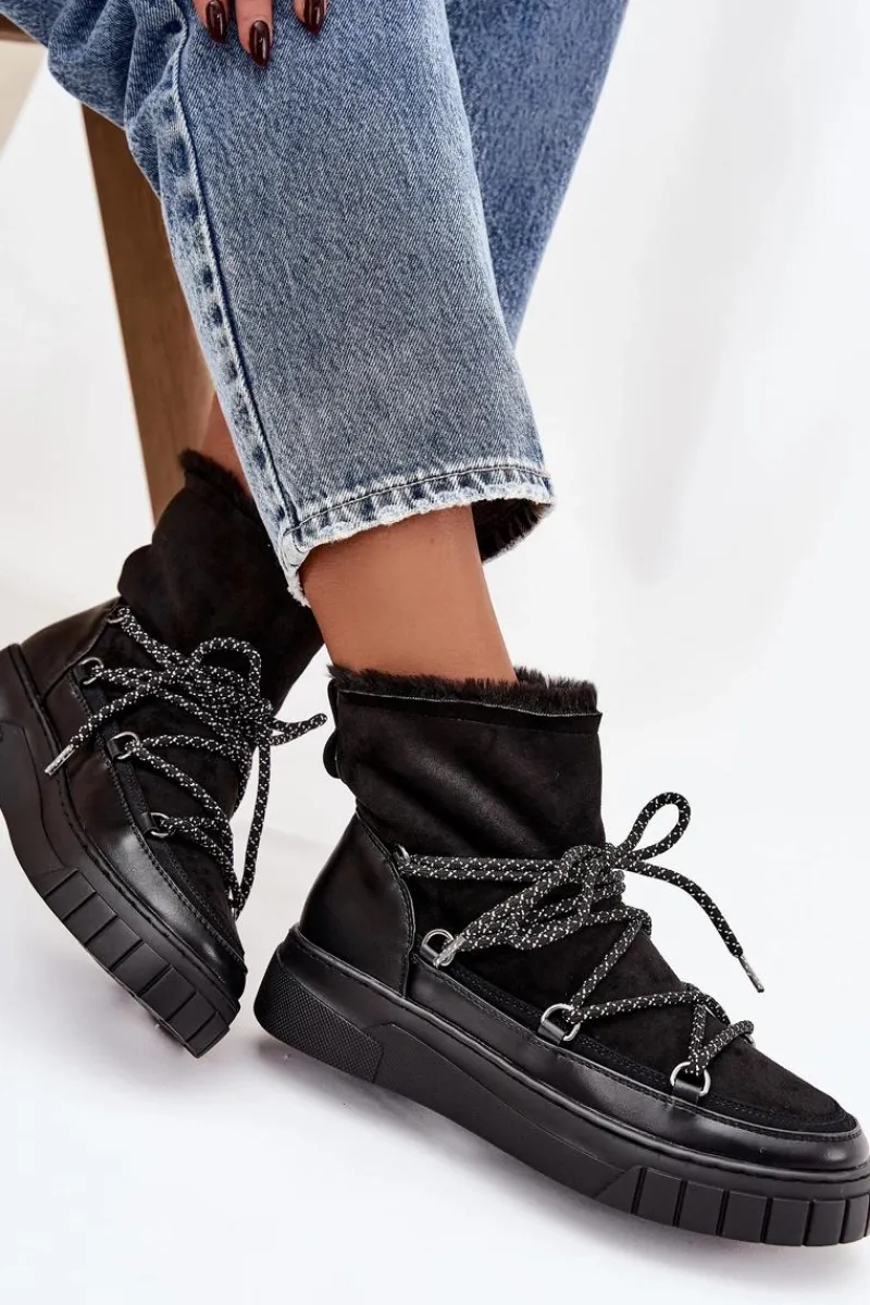 Śniegowce Damskie>Boto Śniegowce Damskie Z Wiązaniem Czarne Isalisse Czarny