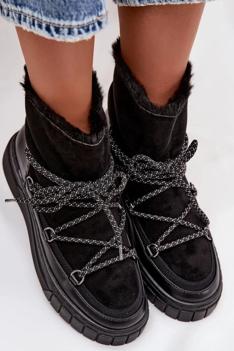 Śniegowce Damskie>Boto Śniegowce Damskie Z Wiązaniem Czarne Isalisse Czarny