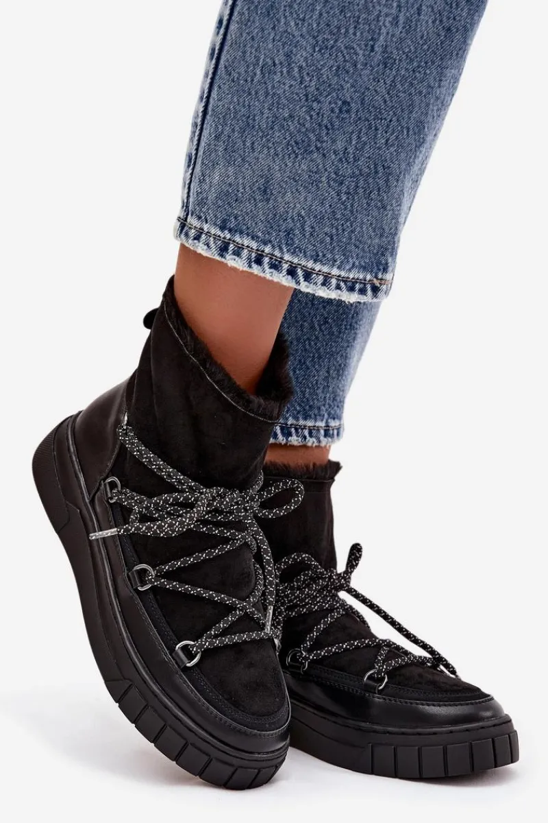 Śniegowce Damskie>Boto Śniegowce Damskie Z Wiązaniem Czarne Isalisse Czarny