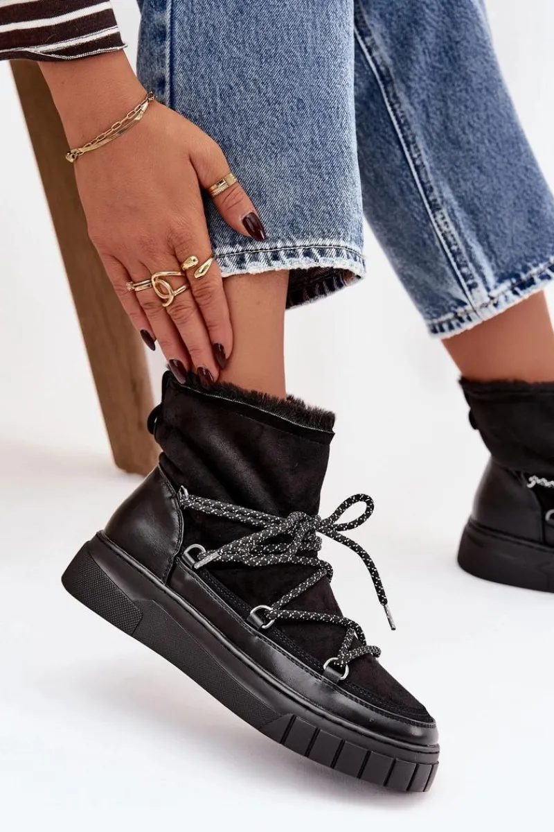 Śniegowce Damskie>Boto Śniegowce Damskie Z Wiązaniem Czarne Isalisse Czarny