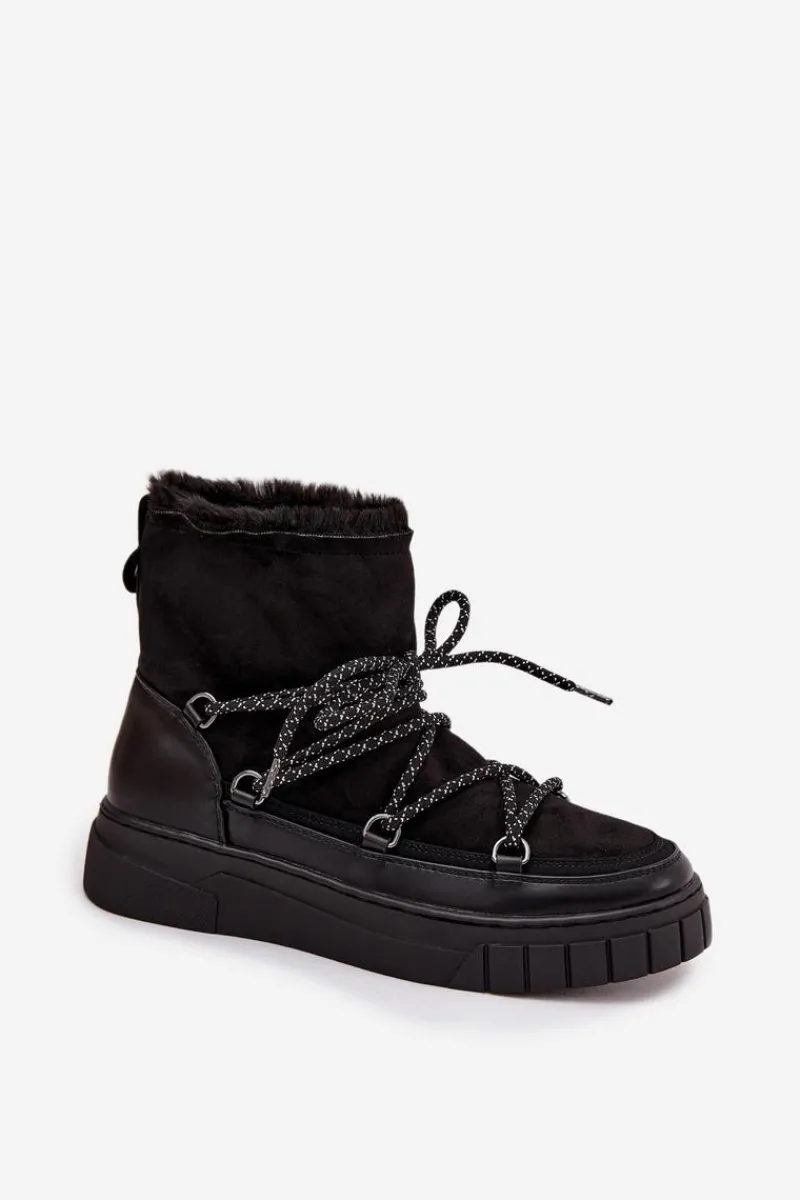 Śniegowce Damskie>Boto Śniegowce Damskie Z Wiązaniem Czarne Isalisse Czarny