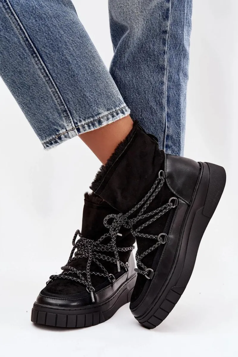 Śniegowce Damskie>Boto Śniegowce Damskie Z Wiązaniem Czarne Isalisse Czarny