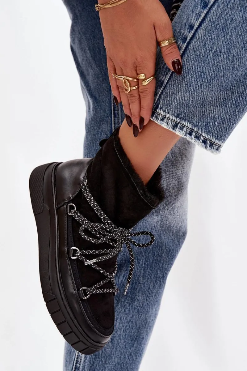 Śniegowce Damskie>Boto Śniegowce Damskie Z Wiązaniem Czarne Isalisse Czarny