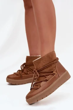 Śniegowce Damskie Z Wiązaniem Camel Rebekah Damskie Śniegowce Damskie