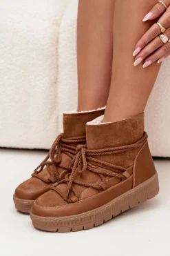 Śniegowce Damskie Z Wiązaniem Camel Rebekah Damskie Śniegowce Damskie