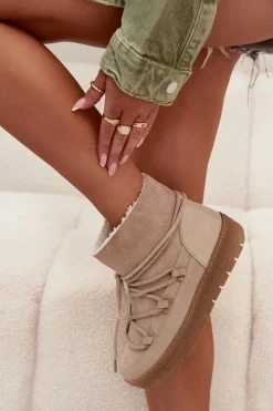 Sale Boto Śniegowce Damskie Z Wiązaniem Beżowe Rebekah