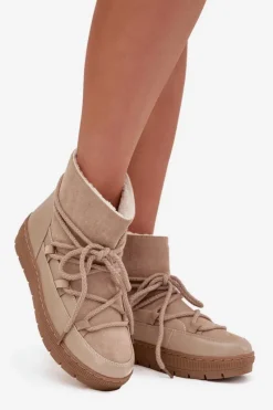 Sale Boto Śniegowce Damskie Z Wiązaniem Beżowe Rebekah