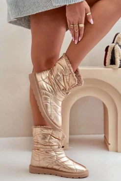 Śniegowce Damskie>Boto Śniegowce Damskie Ze Ściągaczem Ocieplane Futerkiem Typu Baranek Różowe Złoto Vamidra