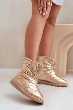 Śniegowce Damskie>Boto Śniegowce Damskie Ze Ściągaczem Ocieplane Futerkiem Typu Baranek Różowe Złoto Vamidra