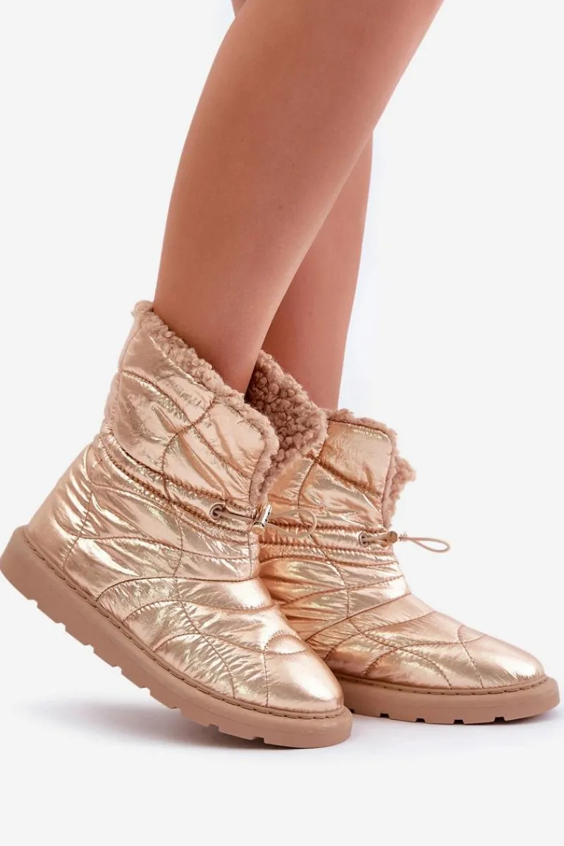 Śniegowce Damskie>Boto Śniegowce Damskie Ze Ściągaczem Ocieplane Futerkiem Typu Baranek Różowe Złoto Vamidra