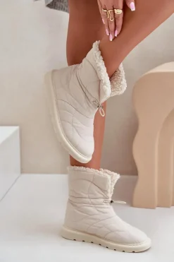 Śniegowce Damskie>Boto Śniegowce Damskie Ze Ściągaczem Ocieplane Futerkiem Typu Baranek Jasnobeżowe Vamidra