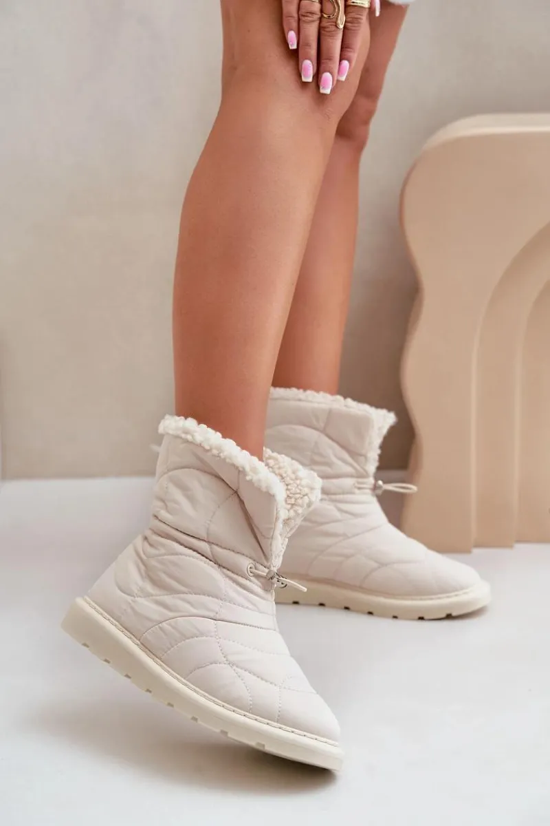 Śniegowce Damskie>Boto Śniegowce Damskie Ze Ściągaczem Ocieplane Futerkiem Typu Baranek Jasnobeżowe Vamidra