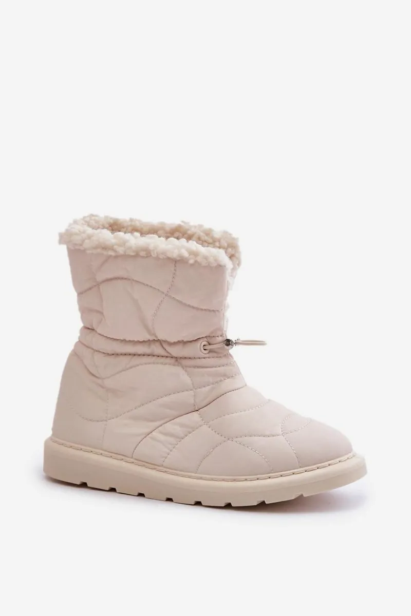 Śniegowce Damskie>Boto Śniegowce Damskie Ze Ściągaczem Ocieplane Futerkiem Typu Baranek Jasnobeżowe Vamidra