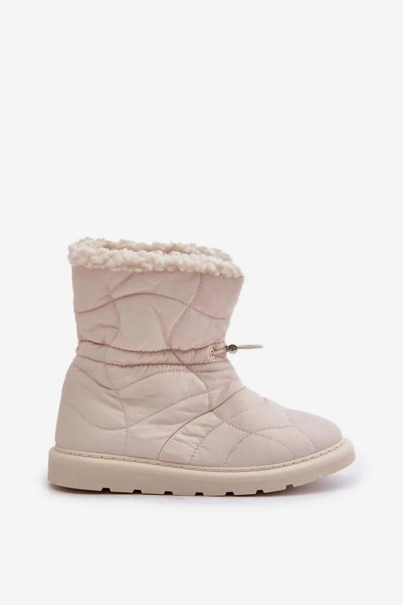 Śniegowce Damskie>Boto Śniegowce Damskie Ze Ściągaczem Ocieplane Futerkiem Typu Baranek Jasnobeżowe Vamidra