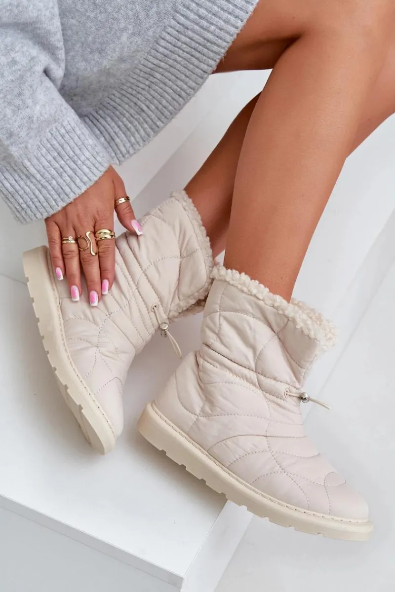 Śniegowce Damskie>Boto Śniegowce Damskie Ze Ściągaczem Ocieplane Futerkiem Typu Baranek Jasnobeżowe Vamidra