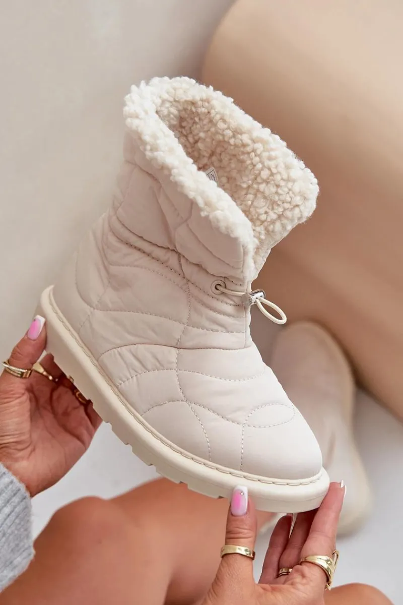 Śniegowce Damskie>Boto Śniegowce Damskie Ze Ściągaczem Ocieplane Futerkiem Typu Baranek Jasnobeżowe Vamidra