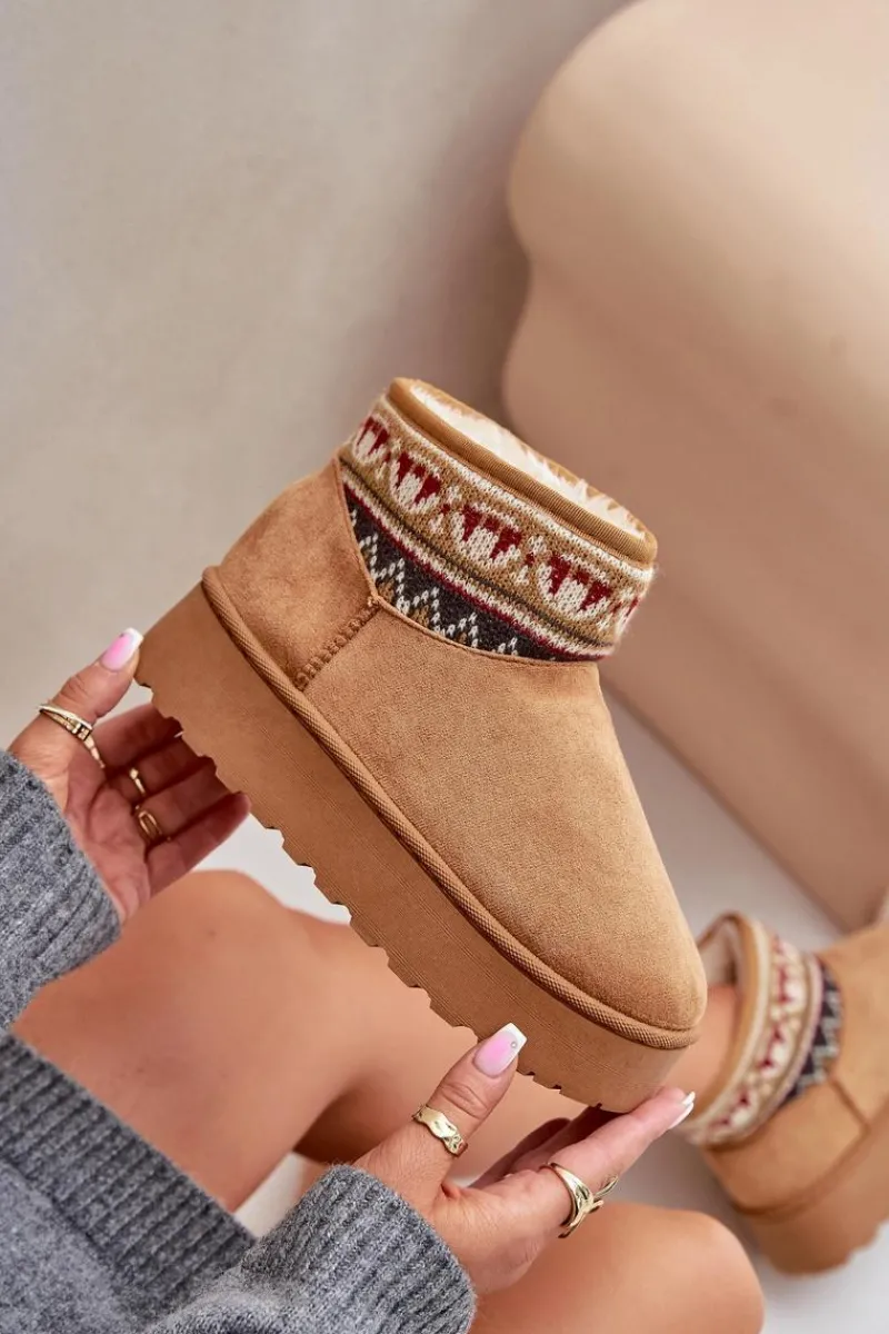 Śniegowce Damskie>Boto Śniegowce Damskie Ze Wzorem Na Platformie Camel Avatharia