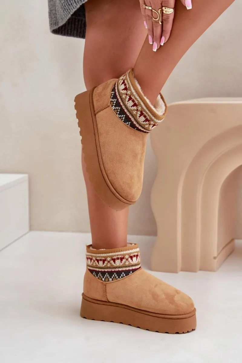 Śniegowce Damskie>Boto Śniegowce Damskie Ze Wzorem Na Platformie Camel Avatharia