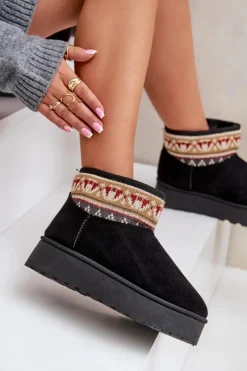 Śniegowce Damskie></noscript>Boto Śniegowce Damskie Ze Wzorem Na Platformie Czarne Avatharia Czarny