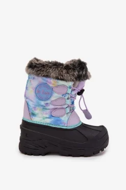 Outlet Śniegowce Dziecięce Dziewczęce Z Futerkiem I Ściągaczem LCJ-25-10-3778 Fioletowe Dzieci Dziewczęce